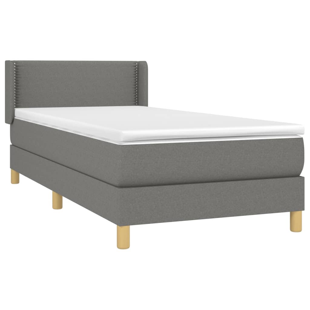 Κρεβάτι Boxspring με Στρώμα Σκούρο Γκρι 90x200 εκ. Υφασμάτινο