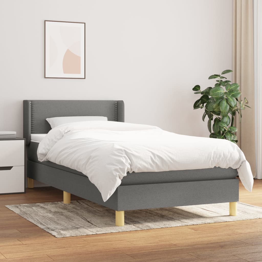 Κρεβάτι Boxspring με Στρώμα Σκούρο Γκρι 90x200 εκ. Υφασμάτινο