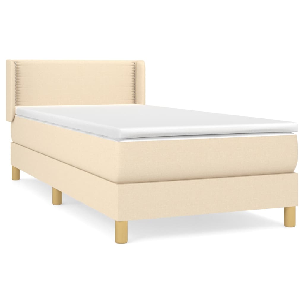 Κρεβάτι Boxspring με Στρώμα Κρεμ 90x200 εκ.Υφασμάτινο - Pakobazaar
