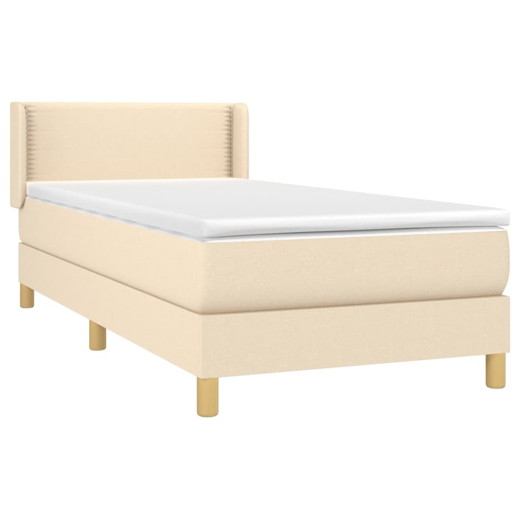 Κρεβάτι Boxspring με Στρώμα Κρεμ 90x200 εκ.Υφασμάτινο - Pakobazaar