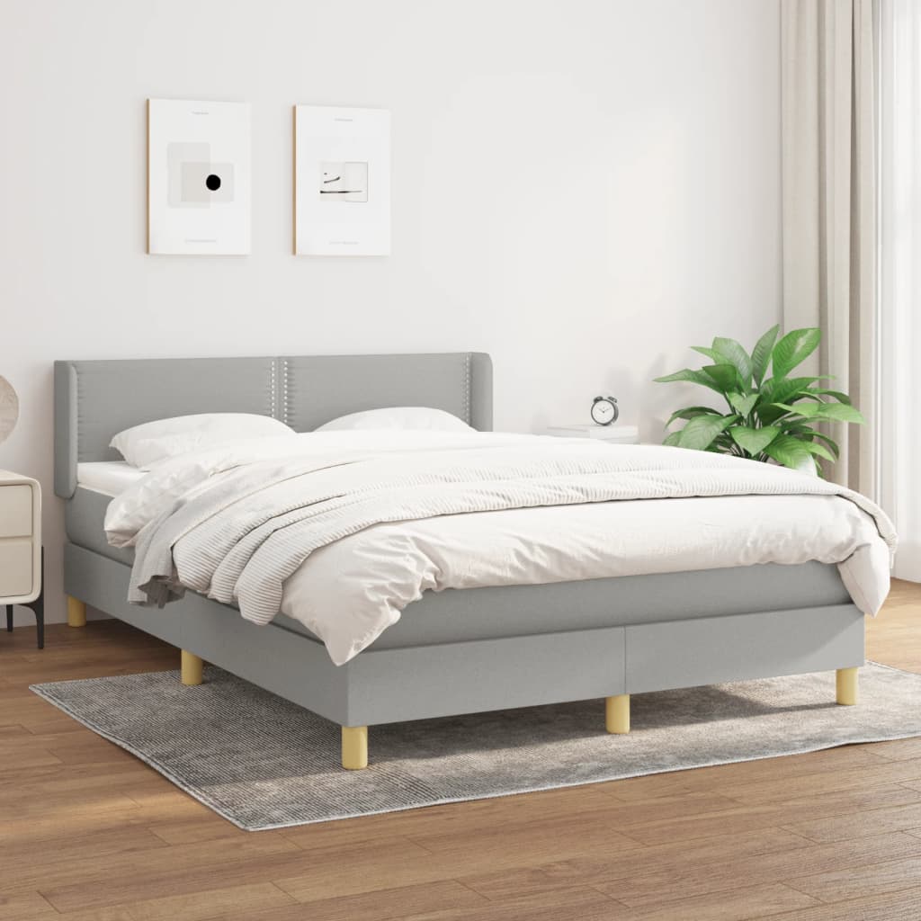 Κρεβάτι Boxspring με Στρώμα Ανοιχτό Γκρι 140x190 εκ. Υφασμάτινο - Pakobazaar