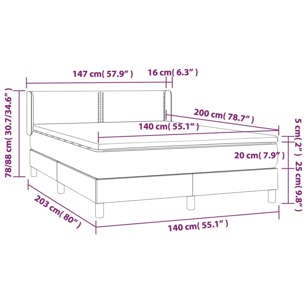 Κρεβάτι Boxspring με Στρώμα Ανοιχτό Γκρι 140x200 εκ. Υφασμάτινο - Pakobazaar