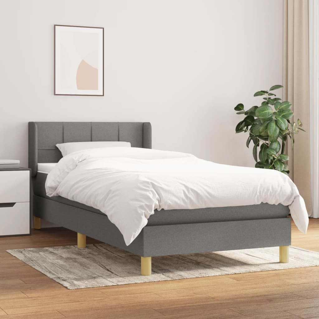 Κρεβάτι Boxspring με Στρώμα Σκούρο Γκρι 80x200 εκ. Υφασμάτινο - Pakobazaar