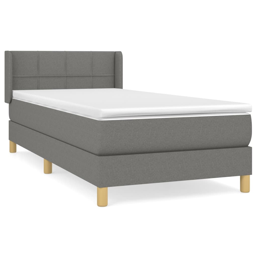 Κρεβάτι Boxspring με Στρώμα Σκούρο Γκρι 90x190 εκ. Υφασμάτινο