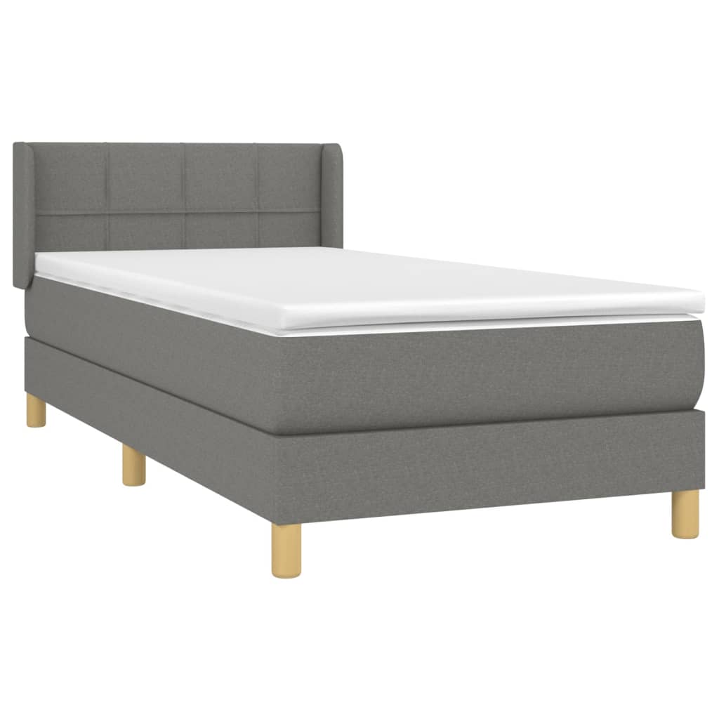 Κρεβάτι Boxspring με Στρώμα Σκούρο Γκρι 90x190 εκ. Υφασμάτινο
