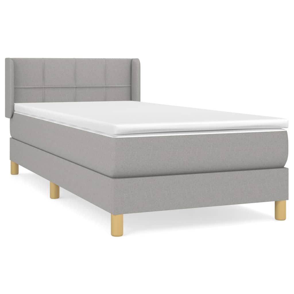Κρεβάτι Boxspring με Στρώμα Ανοιχτό Γκρι 90x200 εκ. Υφασμάτινο