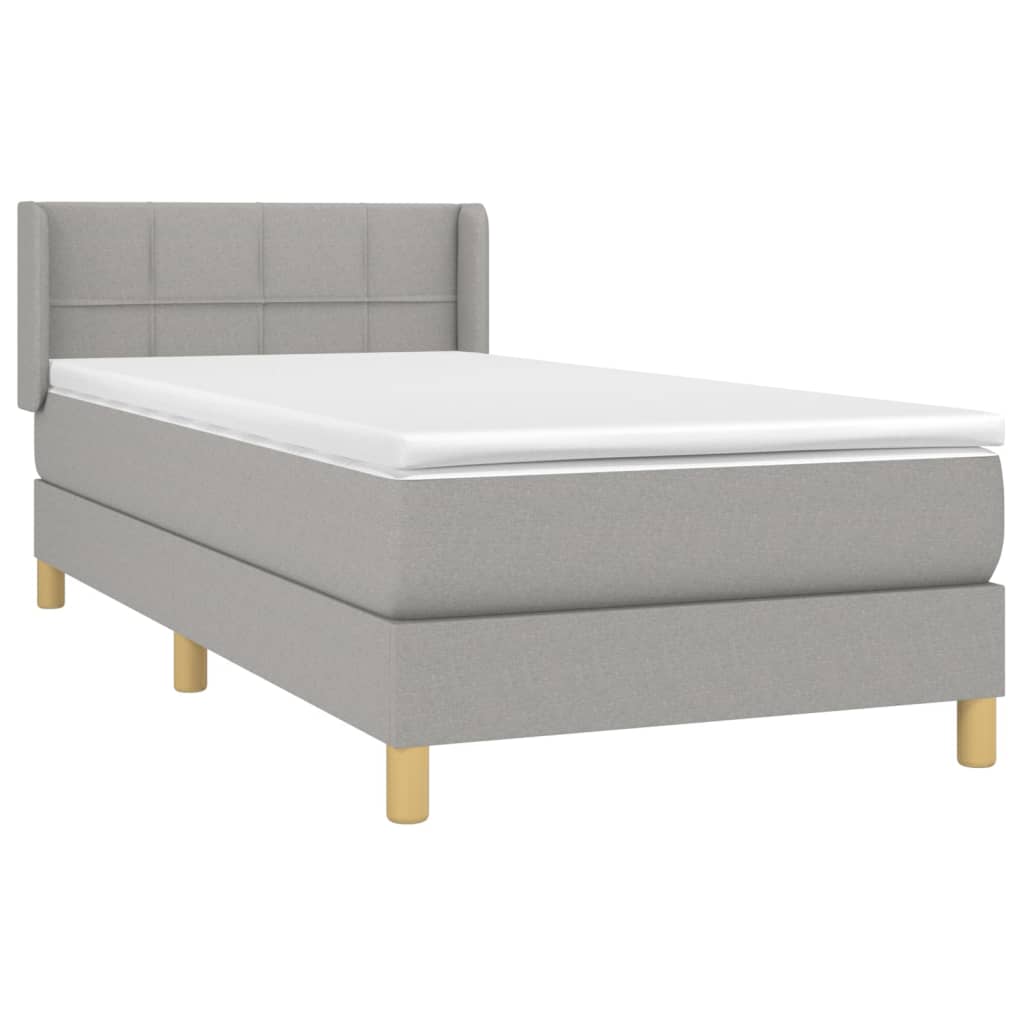 Κρεβάτι Boxspring με Στρώμα Ανοιχτό Γκρι 90x200 εκ. Υφασμάτινο