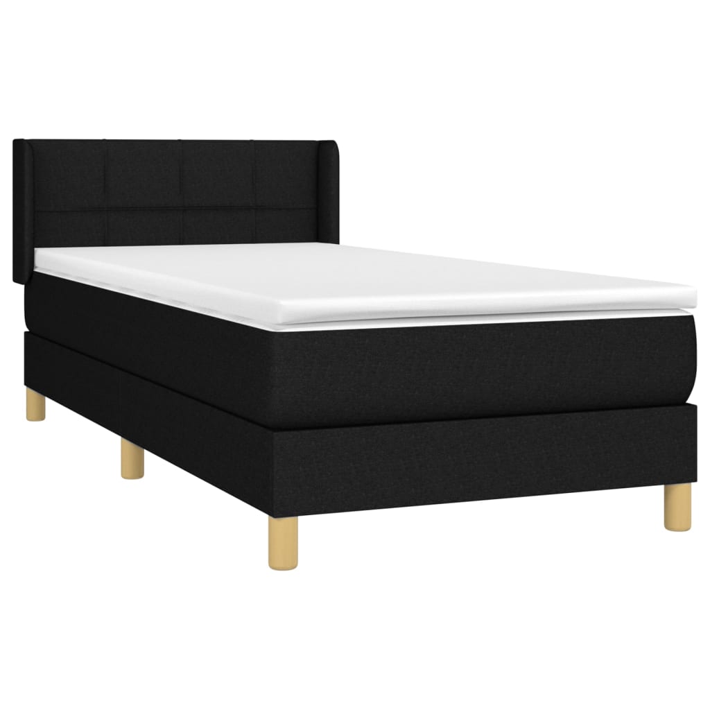 Κρεβάτι Boxspring με Στρώμα Μαύρο 90x200 εκ. Υφασμάτινο