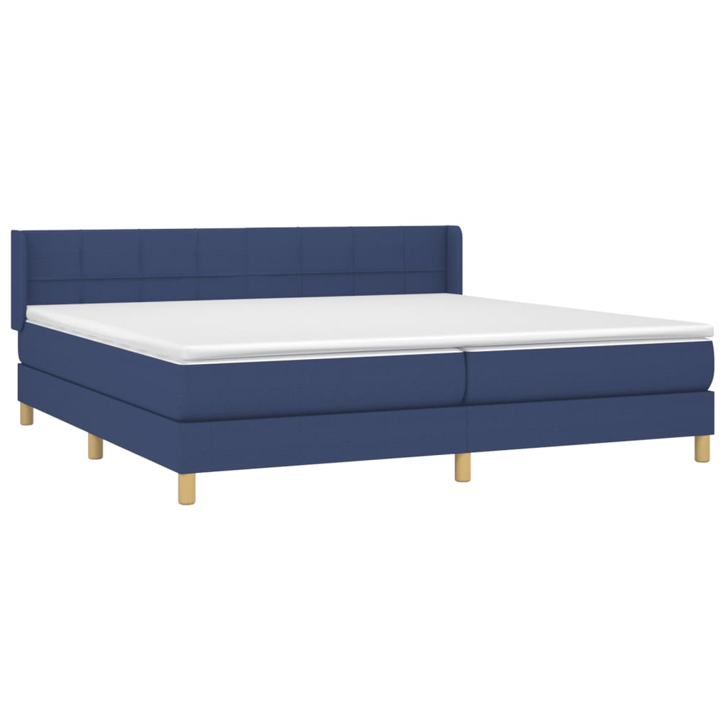 Κρεβάτι Boxspring με Στρώμα Μπλε 200x200 εκ. Υφασμάτινο