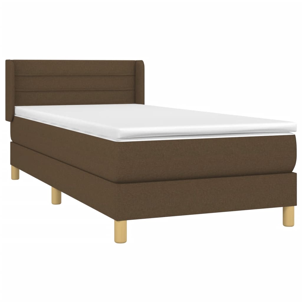 Κρεβάτι Boxspring με Στρώμα Σκούρο Καφέ 90x190 εκ. Υφασμάτινο