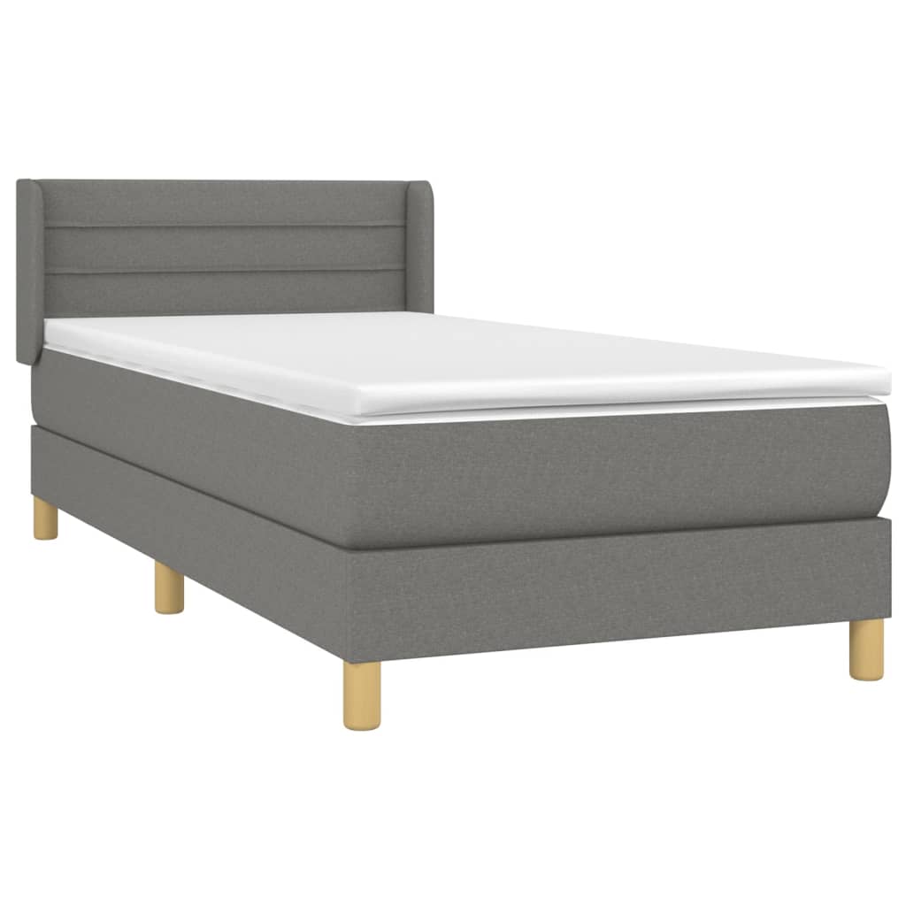 Κρεβάτι Boxspring με Στρώμα Σκούρο Γκρι 90x200 εκ. Υφασμάτινο