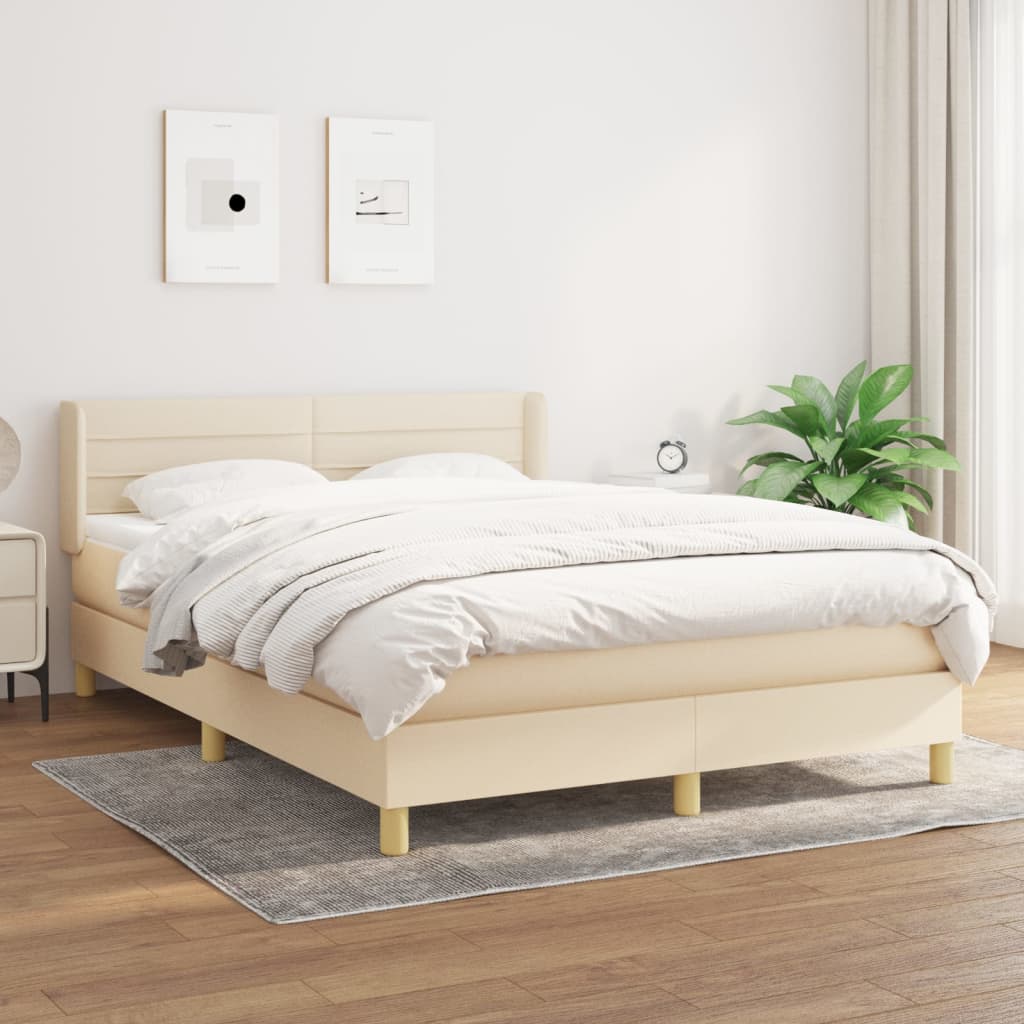 Κρεβάτι Boxspring με Στρώμα Κρεμ 140x190 εκ. Υφασμάτινο - Pakobazaar
