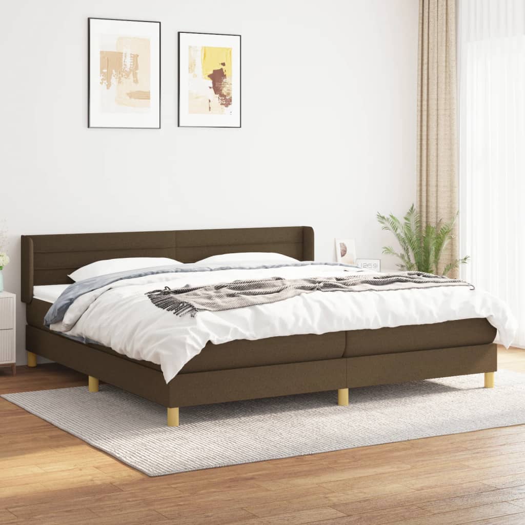 Κρεβάτι Boxspring με Στρώμα Σκούρο Καφέ 200x200 εκ. Υφασμάτινο