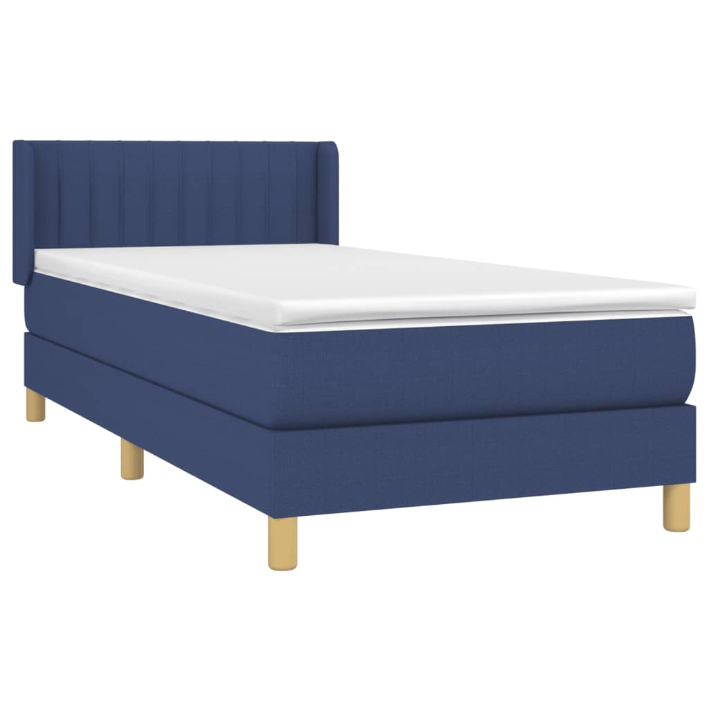 Κρεβάτι Boxspring με Στρώμα Μπλε 90x200 εκ.Υφασμάτινο