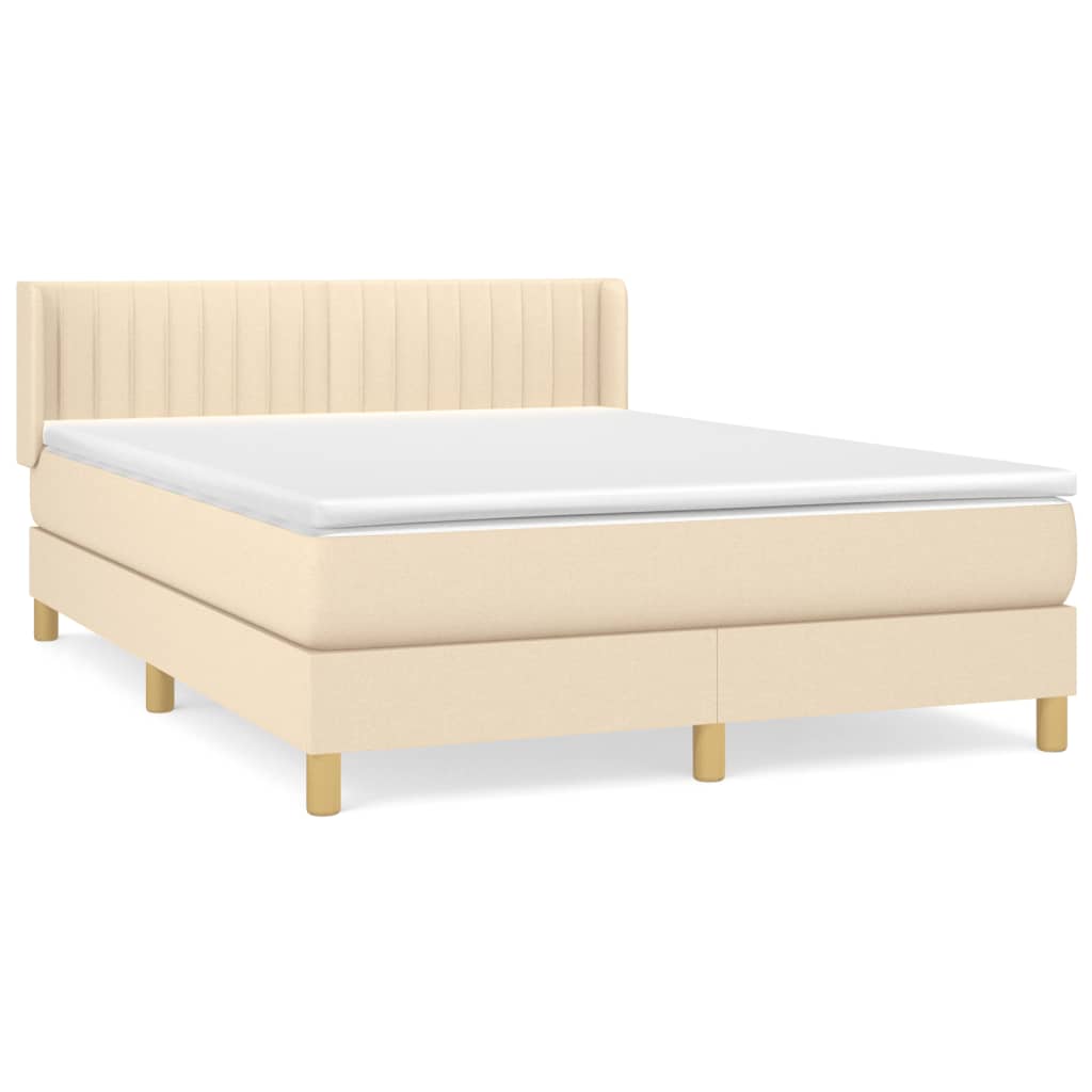Κρεβάτι Boxspring με Στρώμα Κρεμ 140x190 εκ. Υφασμάτινο - Pakobazaar