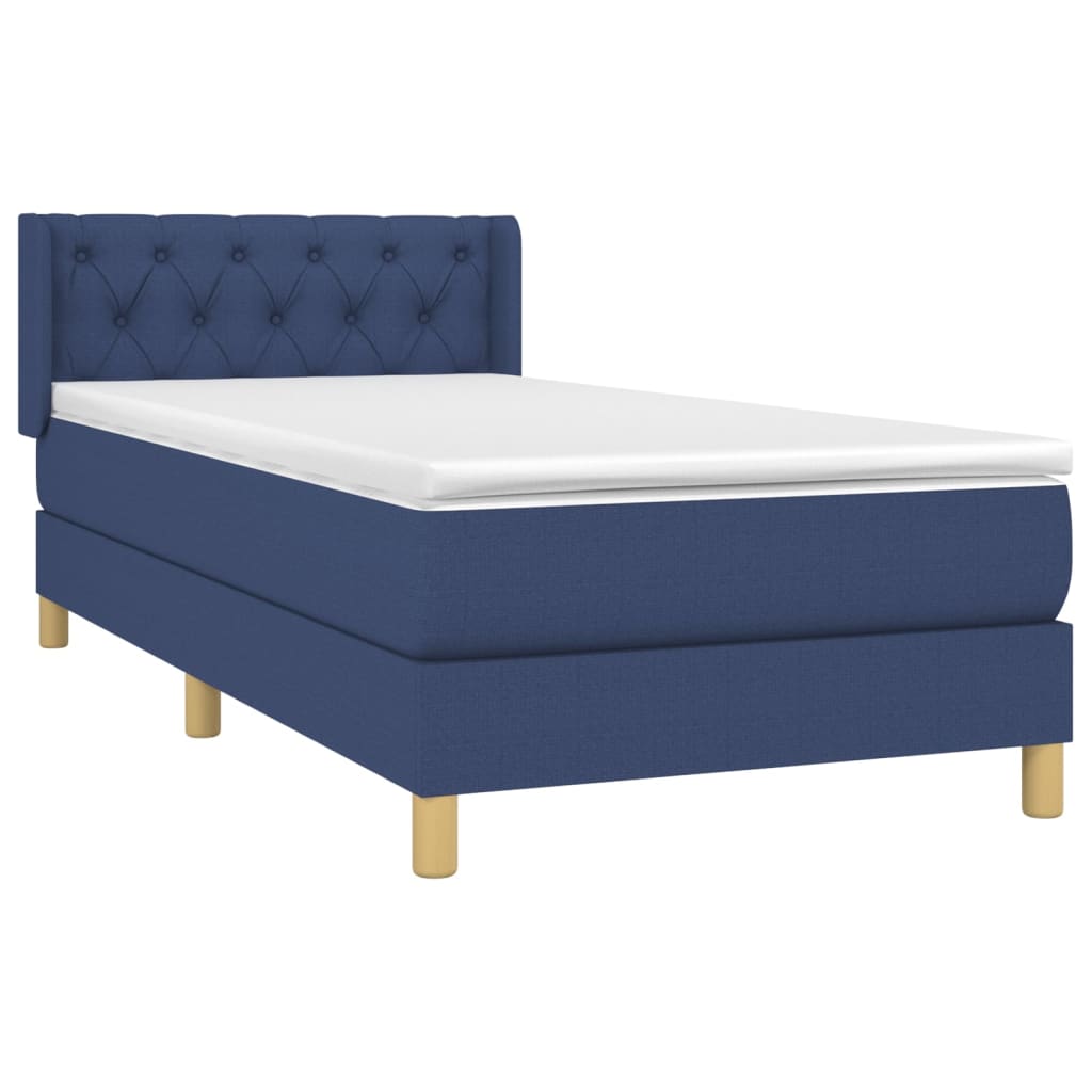 Κρεβάτι Boxspring με Στρώμα Μπλε 80x200 εκ. Υφασμάτινο