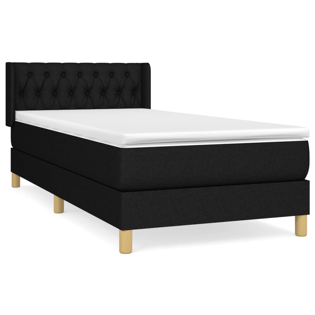 Κρεβάτι Boxspring με Στρώμα Μαύρο 90x190 εκ.Υφασμάτινο