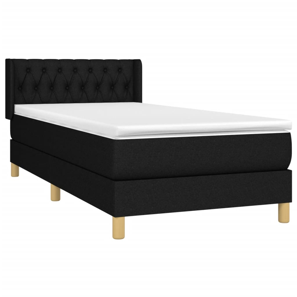Κρεβάτι Boxspring με Στρώμα Μαύρο 90x190 εκ.Υφασμάτινο