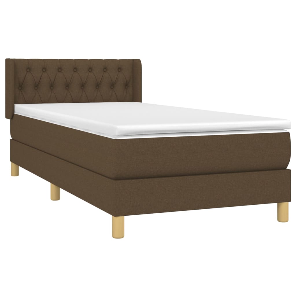 Κρεβάτι Boxspring με Στρώμα Σκούρο Καφέ 90x190 εκ. Υφασμάτινο - Pakobazaar