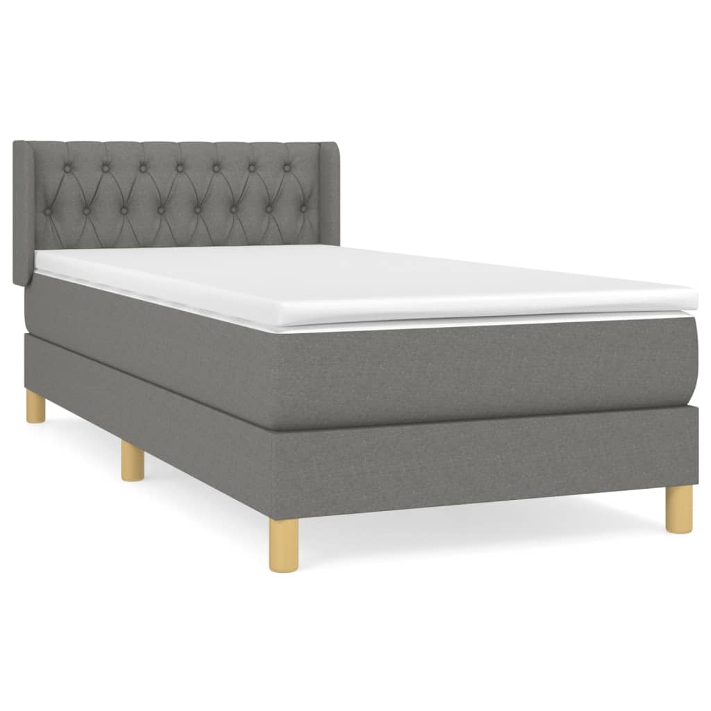 Κρεβάτι Boxspring με Στρώμα Σκούρο Γκρι 90x200 εκ. Υφασμάτινο - Pakobazaar