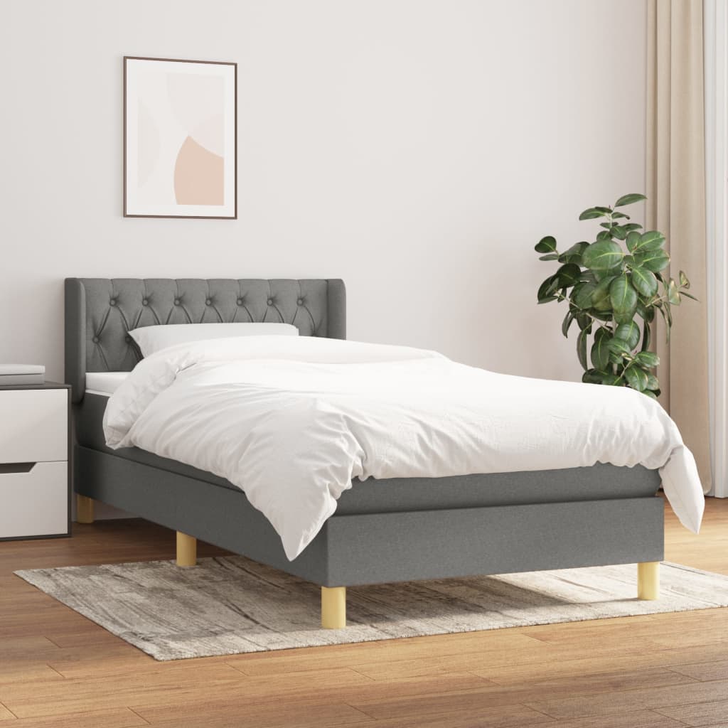 Κρεβάτι Boxspring με Στρώμα Σκούρο Γκρι 90x200 εκ. Υφασμάτινο - Pakobazaar