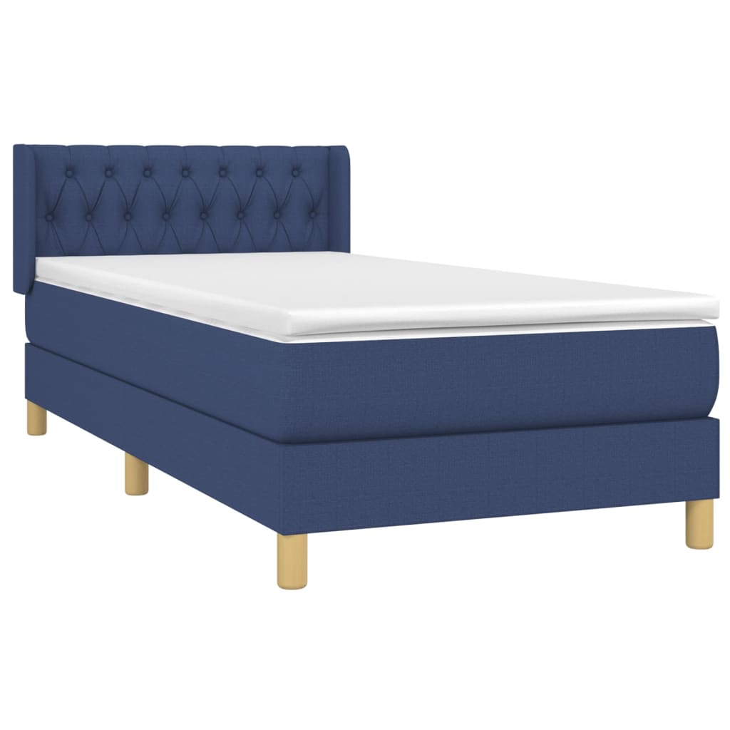 Κρεβάτι Boxspring με Στρώμα Μπλε 90x200 εκ.Υφασμάτινο