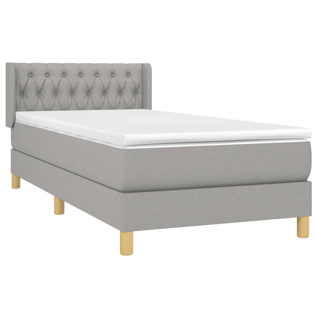 Κρεβάτι Boxspring με Στρώμα Ανοιχτό Γκρι 100x200 εκ. Υφασμάτινο