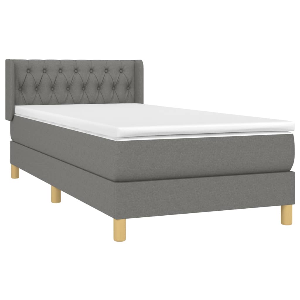 Κρεβάτι Boxspring με Στρώμα Σκούρο Γκρι 100x200 εκ. Υφασμάτινο