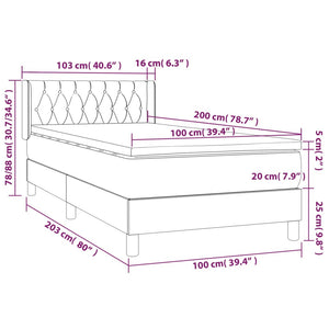 Κρεβάτι Boxspring με Στρώμα Μαύρο 100 x 200 εκ. Υφασμάτινο