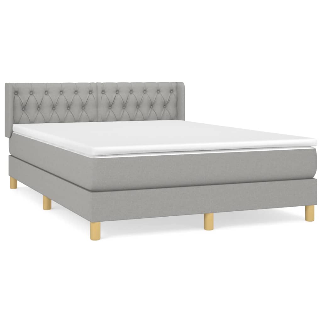 Κρεβάτι Boxspring με Στρώμα Ανοιχτό Γκρι 140x190 εκ. Υφασμάτινο
