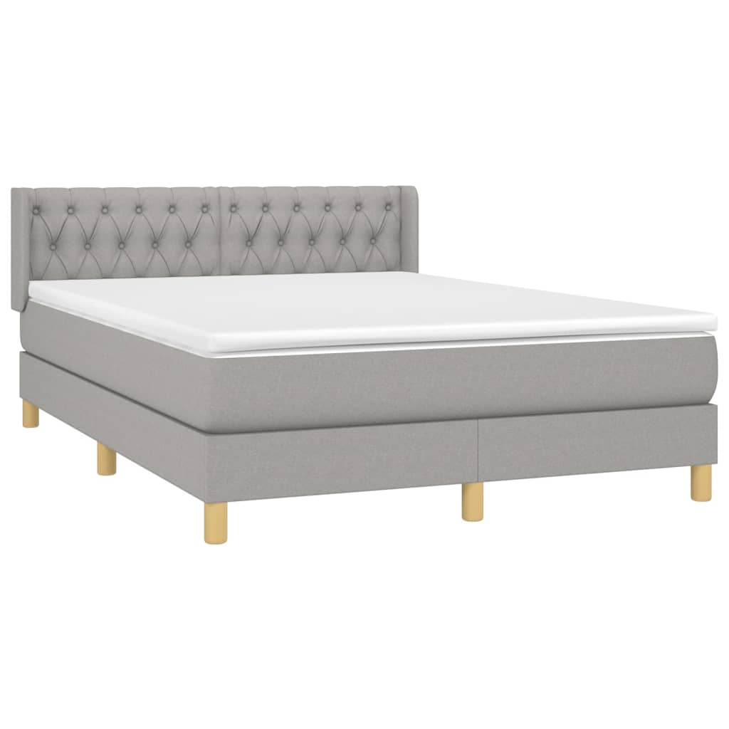 Κρεβάτι Boxspring με Στρώμα Ανοιχτό Γκρι 140x190 εκ. Υφασμάτινο