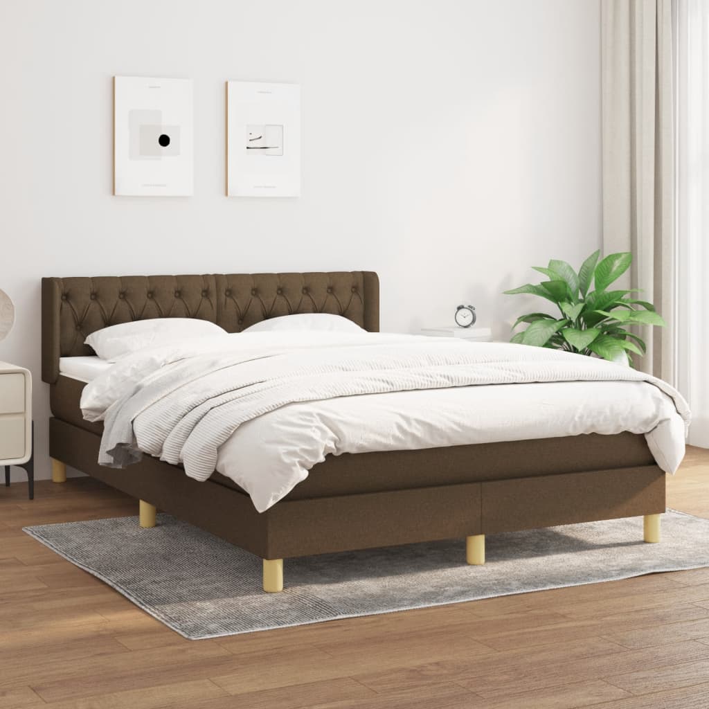 Κρεβάτι Boxspring με Στρώμα Σκούρο Καφέ 140x190 εκ. Υφασμάτινο - Pakobazaar