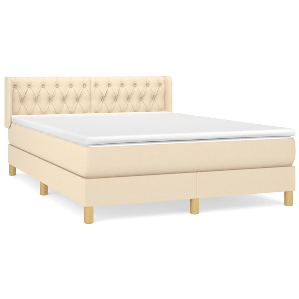 Κρεβάτι Boxspring με Στρώμα Κρεμ 140x190 εκ. Υφασμάτινο - Pakobazaar