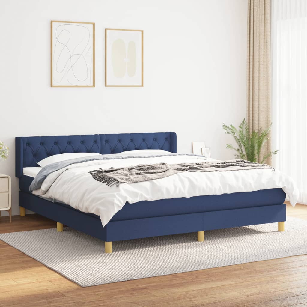 Κρεβάτι Boxspring με Στρώμα Μπλε 160x200 εκ. Υφασμάτινο