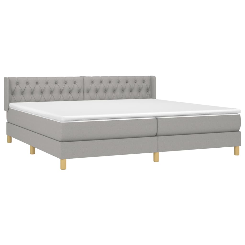 Κρεβάτι Boxspring με Στρώμα Ανοιχτό Γκρι 200x200 εκ. Υφασμάτινο