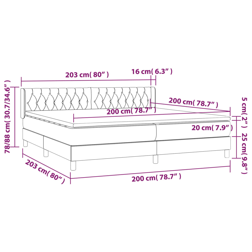 Κρεβάτι Boxspring με Στρώμα Σκούρο Καφέ 200x200 εκ. Υφασμάτινο