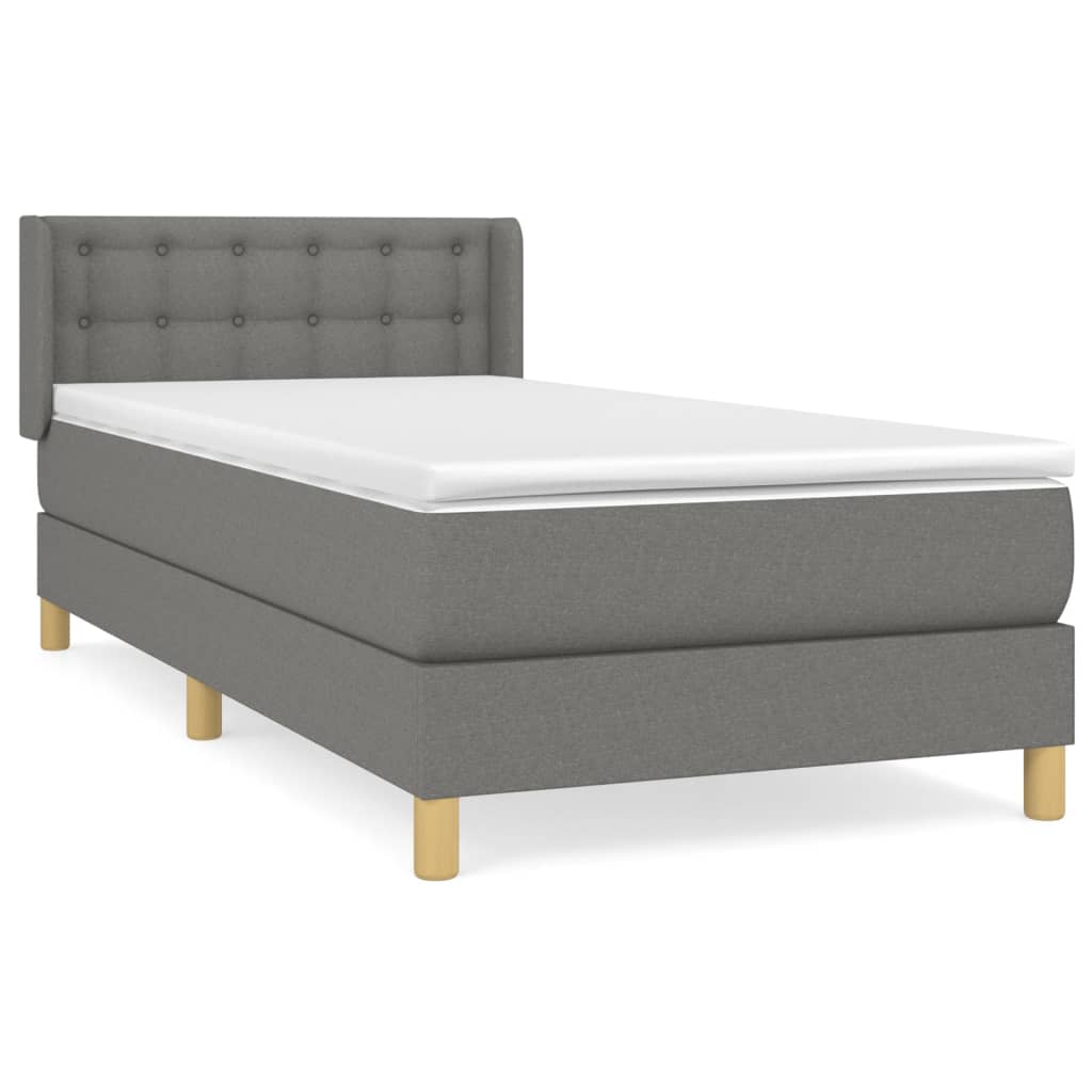 Κρεβάτι Boxspring με Στρώμα Σκούρο Γκρι 90x190 εκ. Υφασμάτινο