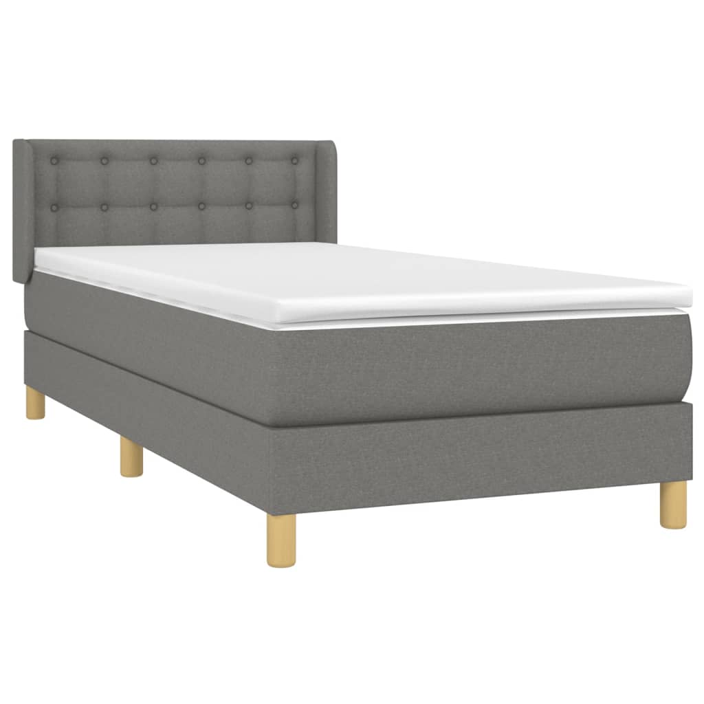 Κρεβάτι Boxspring με Στρώμα Σκούρο Γκρι 90x200 εκ. Υφασμάτινο