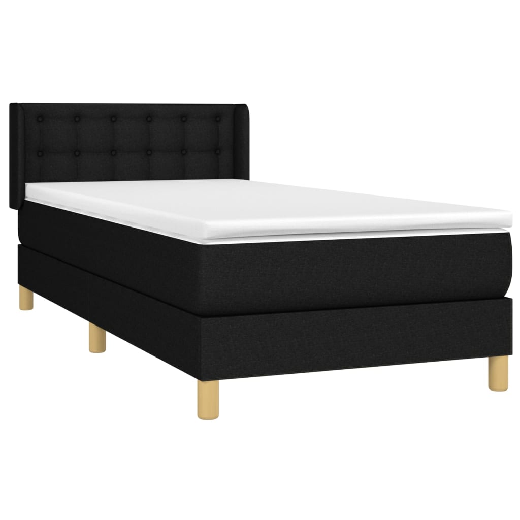 Κρεβάτι Boxspring με Στρώμα Μαύρο 90x200 εκ. Υφασμάτινο