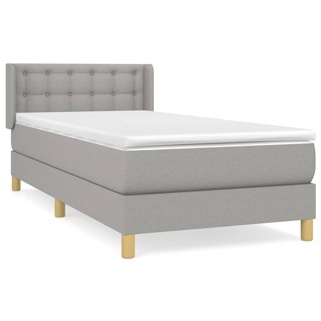 Κρεβάτι Boxspring με Στρώμα Ανοιχτό Γκρι 100x200 εκ. Υφασμάτινο - Pakobazaar