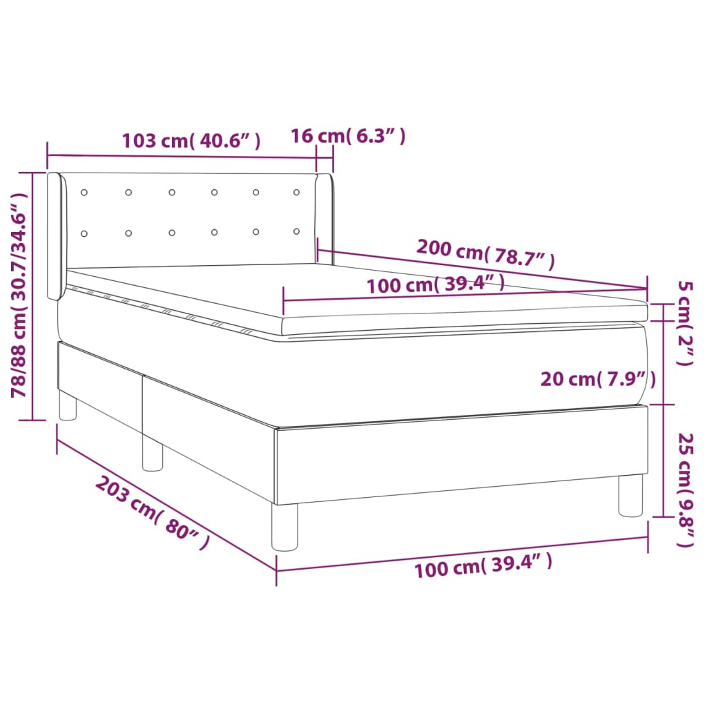 Κρεβάτι Boxspring με Στρώμα Μπλε 100 x 200 εκ. Υφασμάτινο