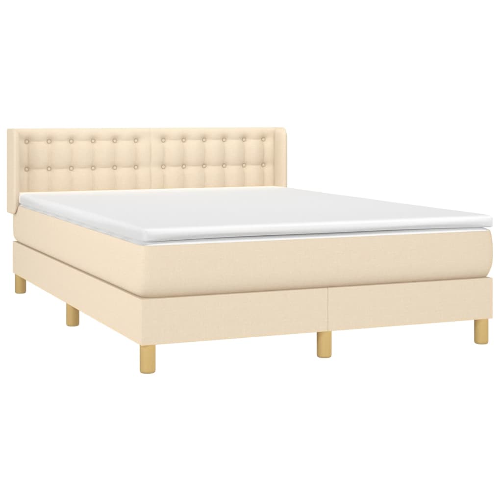 Κρεβάτι Boxspring με Στρώμα Κρεμ 140x200 εκ. Υφασμάτινο - Pakobazaar