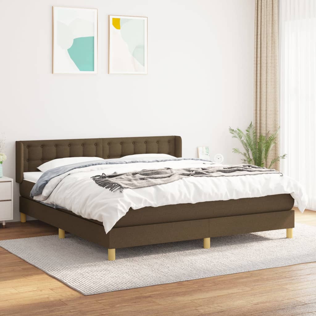 Κρεβάτι Boxspring με Στρώμα Σκούρο Καφέ 160x200 εκ Υφασμάτινο - Pakobazaar