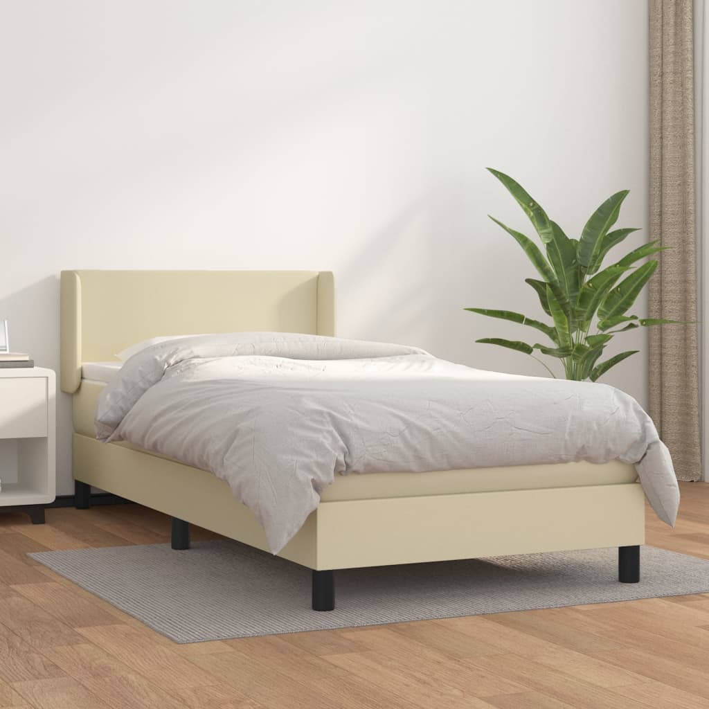 Κρεβάτι Boxspring με Στρώμα Κρεμ 80 x 200 εκ. Συνθετικό Δέρμα - Pakobazaar