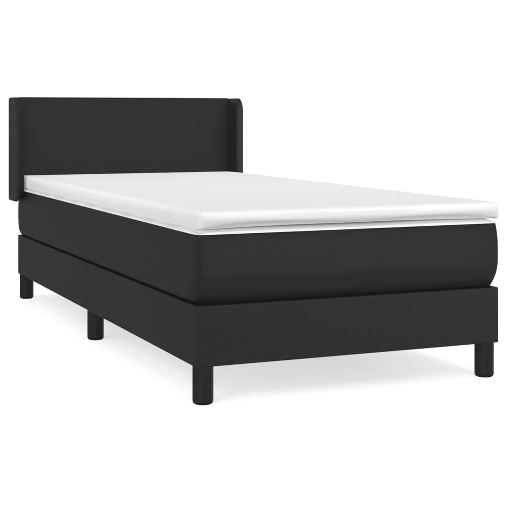 Κρεβάτι Boxspring με Στρώμα Μαύρο 90x190εκ. από Συνθετικό Δέρμα