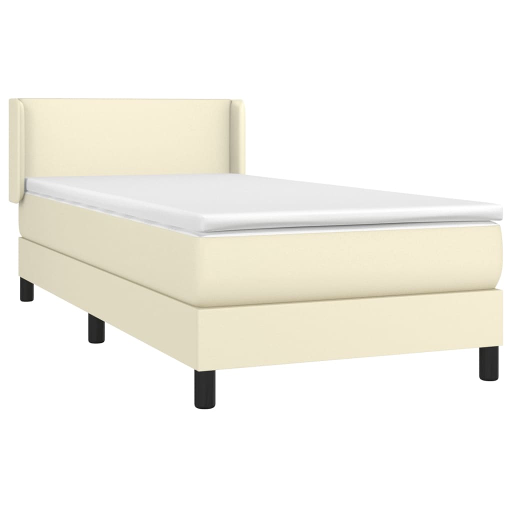 Κρεβάτι Boxspring με Στρώμα Κρεμ 90x190 εκ. από Συνθετικό Δέρμα - Pakobazaar