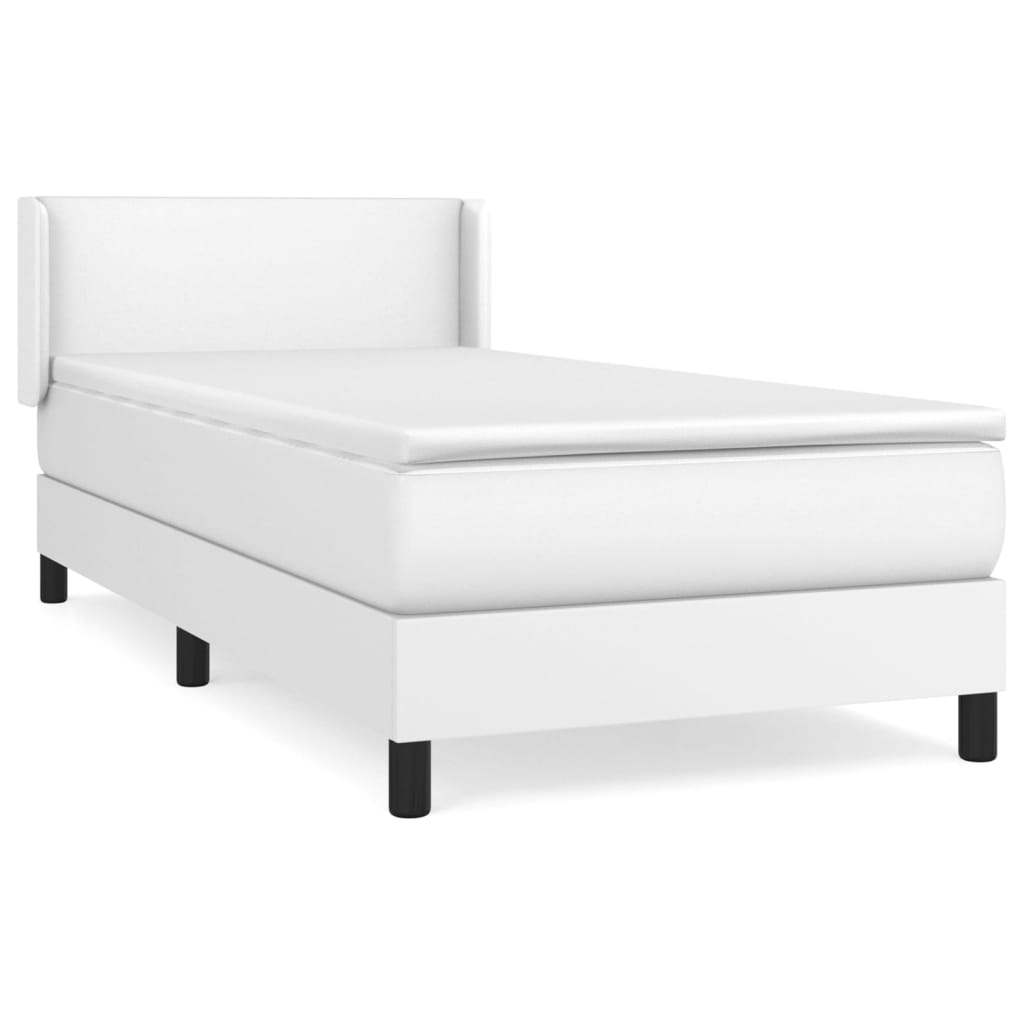 Κρεβάτι Boxspring με Στρώμα Λευκό 90x200εκ. από Συνθετικό Δέρμα