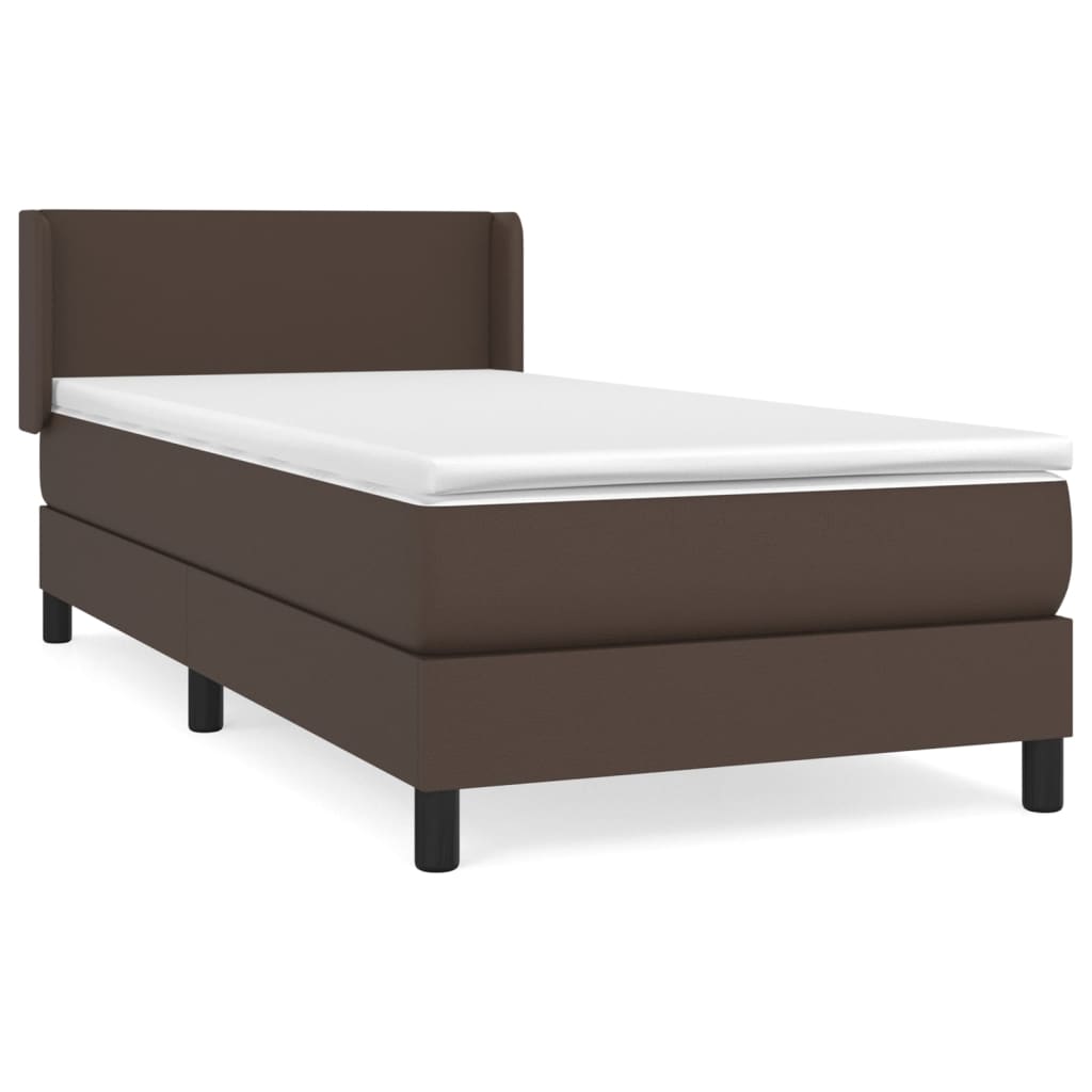 Κρεβάτι Boxspring με Στρώμα Καφέ 90x200 εκ. από Συνθετικό Δέρμα