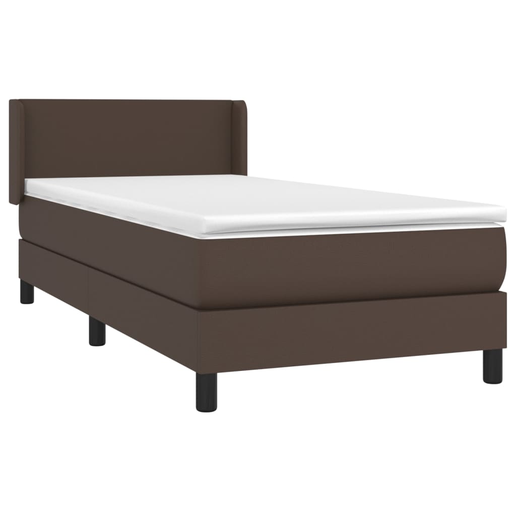 Κρεβάτι Boxspring με Στρώμα Καφέ 90x200 εκ. από Συνθετικό Δέρμα