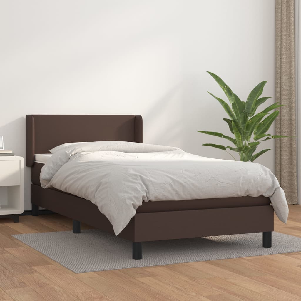 Κρεβάτι Boxspring με Στρώμα Καφέ 90x200 εκ. από Συνθετικό Δέρμα